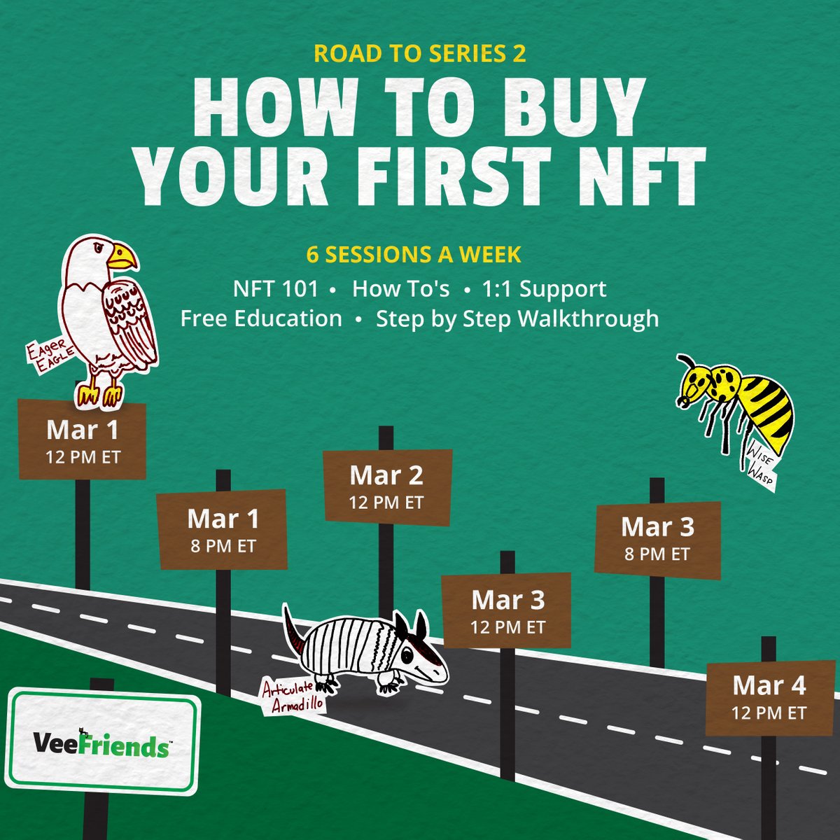 veefriends's tweet photo. "This is a technology that will forever change the way people interact" - @garyvee on NFTs. Come see why and learn all of the basics during these free-to-attend NFT 101 sessions. 
Today's times: 12PM ET &amp; 8PM ET
Full schedule &amp; info: https://t.co/39tMr77Khy https://t.co/SBpeFBQCWF