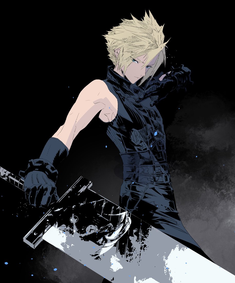 cloud strife 1boy male focus blonde hair weapon solo gloves sword  illustration images