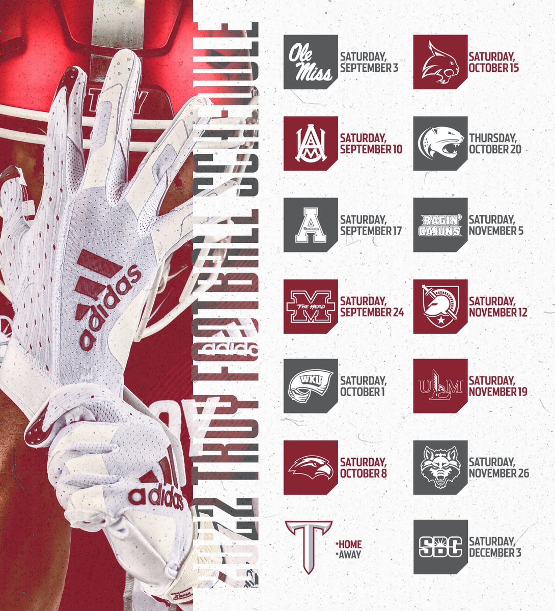 2022 𝙎𝘾𝙃𝙀𝘿𝙐𝙇𝙀

A new 𝙀𝙍𝘼 of <a href="/SunBelt/">Sun Belt</a> Football 😤

📰 - gotroy.us/3thpw7K

#RiseToBuild | #OneTROY ⚔️🏈