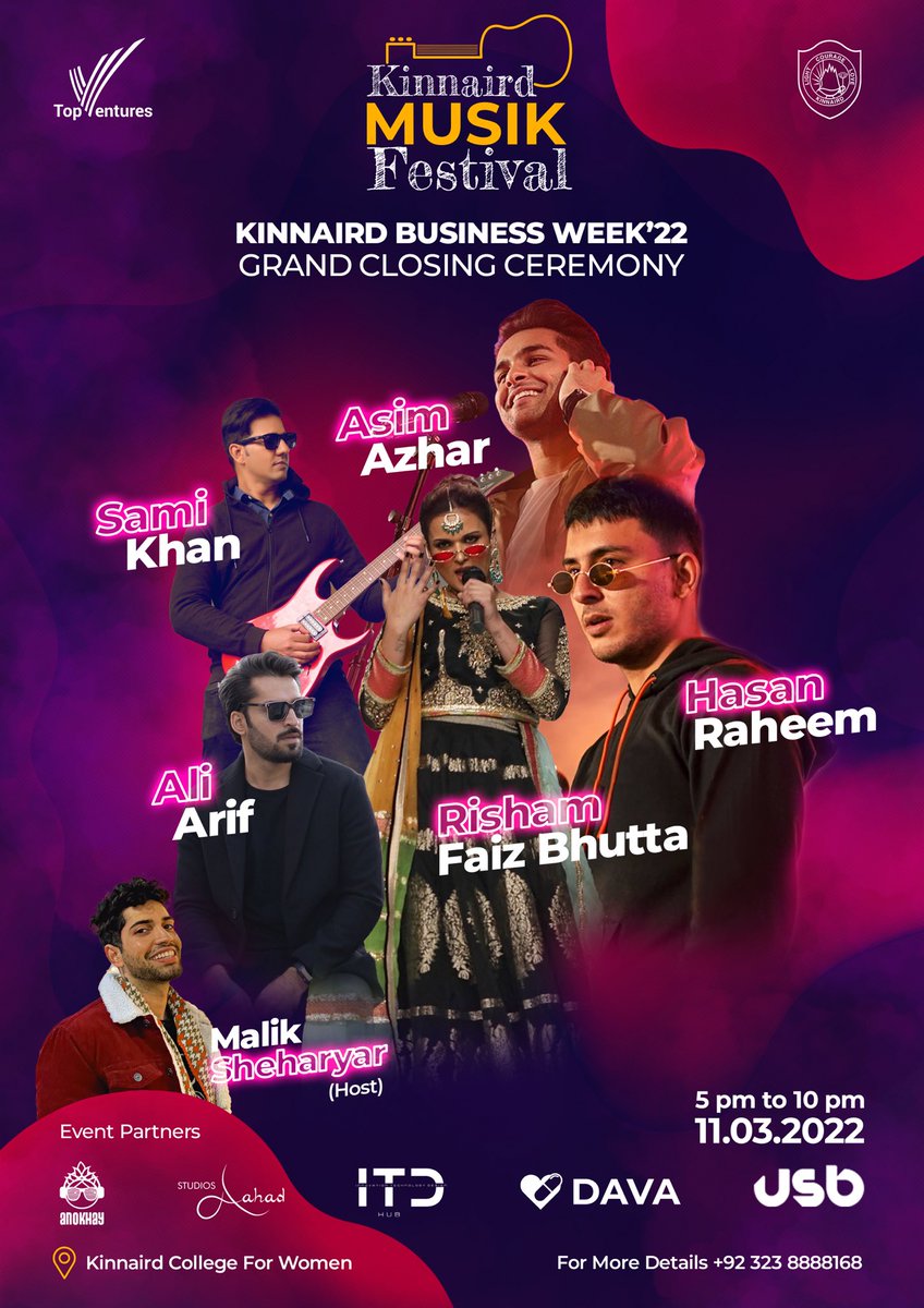 _topventures's tweet photo. Lahore get ready for the Top Ventures Kinnaird Musik Festival!!
Featuring the biggest stars from the industry on an unforgettable night ✨💫
Event powered by: @AnokhayOfficial 
Event Partners: ITD Hub, Studios Aahad, Dava Pakistan and USB!

#event #kinnaird #topventures #anokhay https://t.co/FSoqUy9y0Z