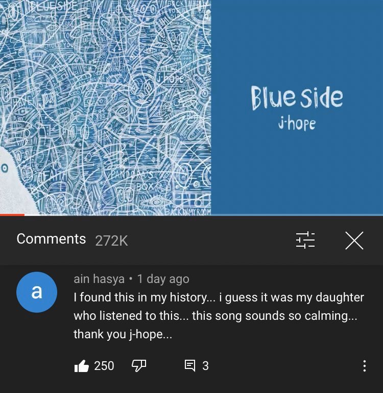 thehobiprint's tweet photo. this heartwarming comment under Blue Side on Youtube🥺 #1YearWithBlueSide https://t.co/VICkIWrbrC