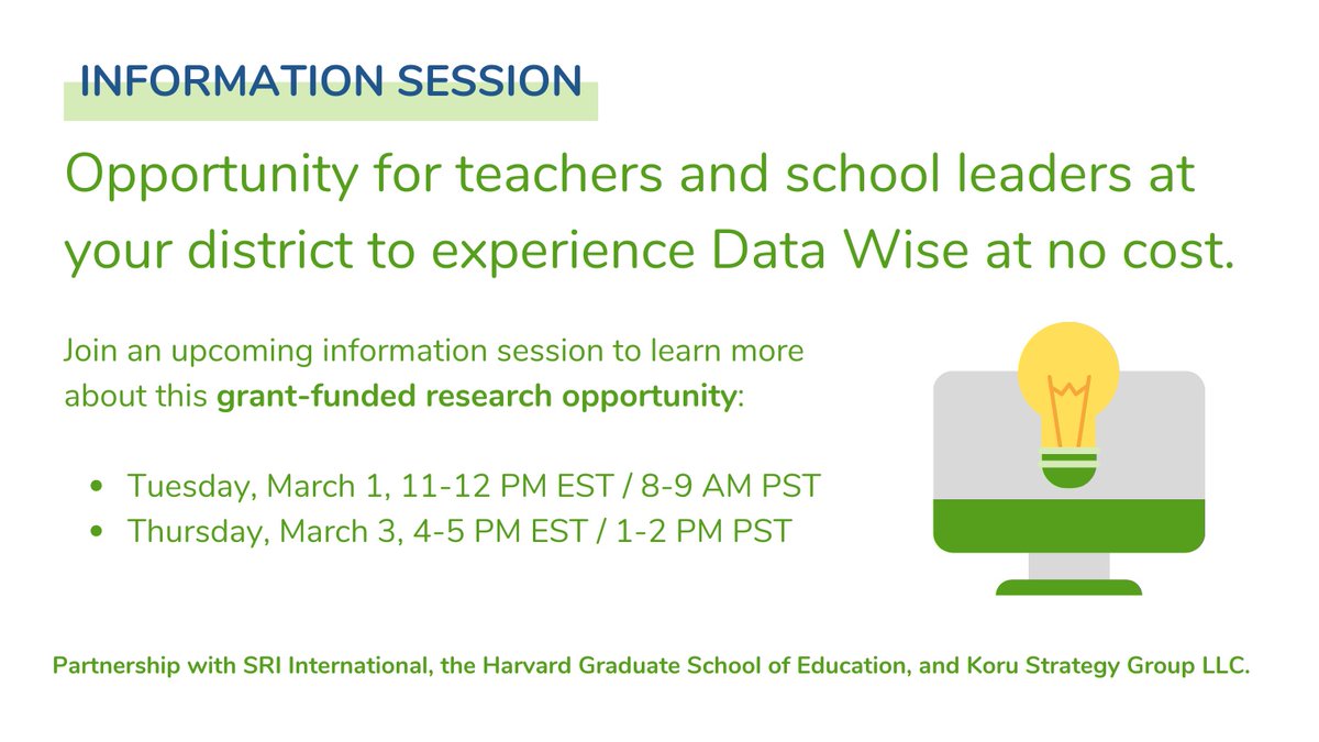 korustrategy's tweet photo. #Today - Join an upcoming information session to learn more about a large-scale #DataWise study and how to participate: https://t.co/Nm0khkCaGN #grade4math https://t.co/NSesoM0Xa7