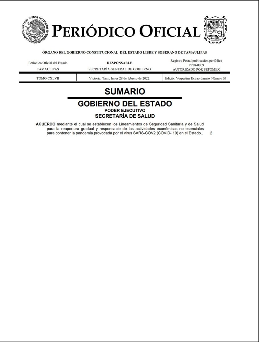 CanacoTampico's tweet photo. El Comité Estatal para la Seguridad en Salud,en su sesión celebrada el día 26 de feb. del presente año, determinó continuar con la vig. de  Fase II hasta el 15 de marzo en atención a la situación prevaleciente en la Entidad. #Tampico #Madero #Altamira

https://t.co/oxAPPXsH2W https://t.co/KxhgIa82hD