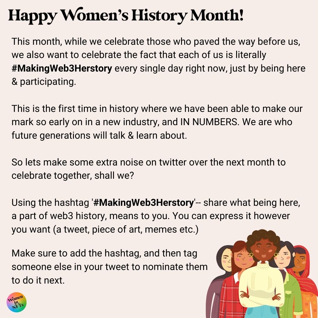 womeninnfts's tweet photo. GM! 🙌🏿🙌🏾🙌🏽🙌🏼🙌🏻 #MakingWeb3Herstory https://t.co/BXb6FBDuIm