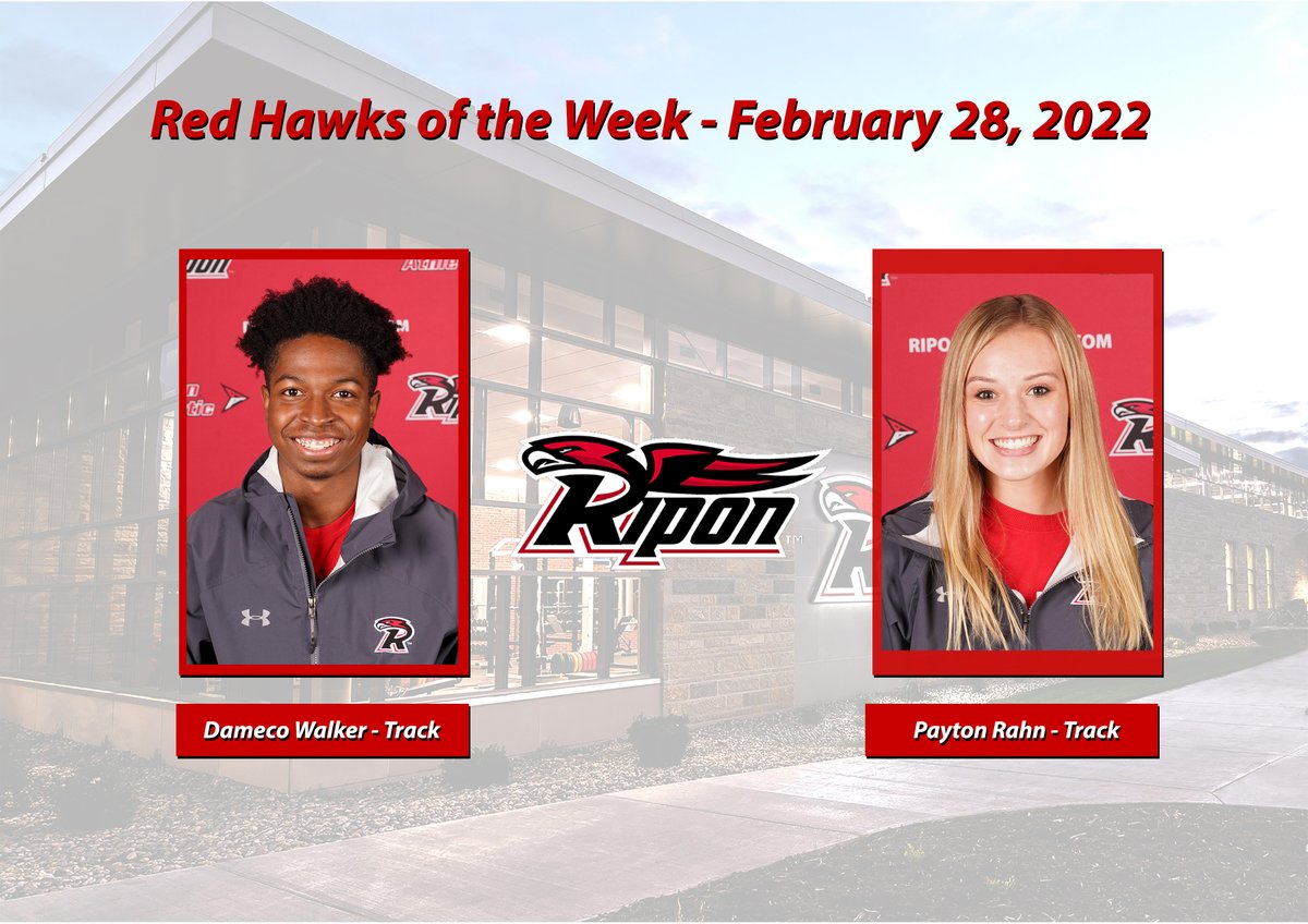RiponRedHawks's tweet photo. This week's #RedHawksoftheWeek are Dameco Walker (@RiponTrackXC) and Payton Rahn (@RiponTrackXC). Read more about their performances here: https://t.co/lze2xOozIW #d3tf #ROW #congrats @RiponSports @BDAthletics42 https://t.co/NhVortQAL8