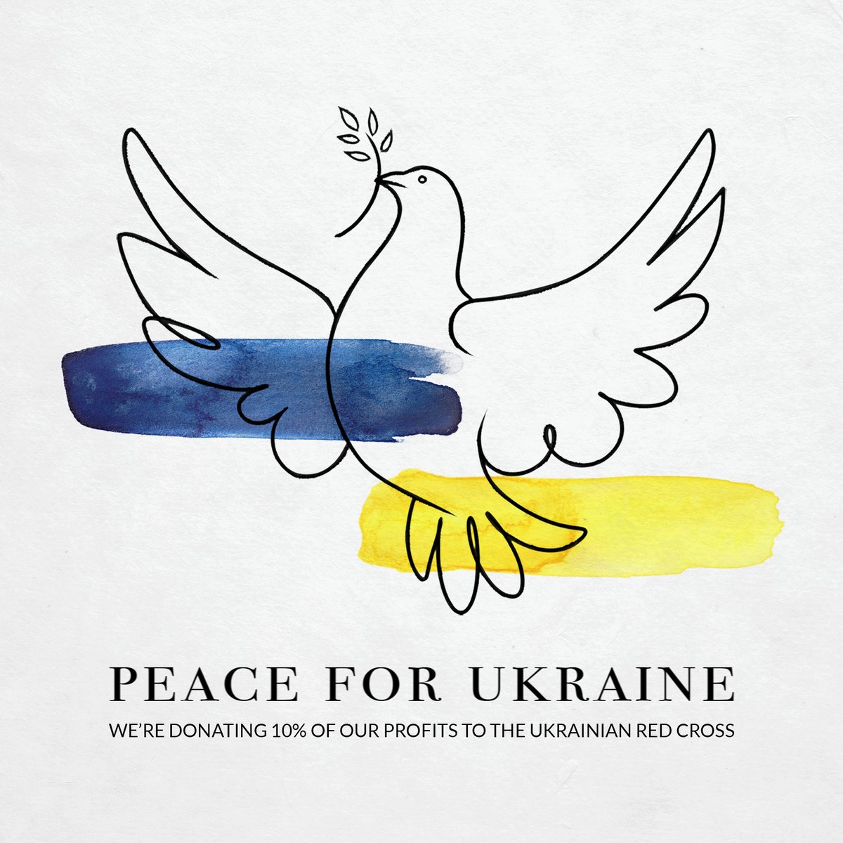 Peace for #Ukraine 💙💛 – we are taking donations and contributing 10% of all our profits to the Ukrainian Red Cross.

There are no words to describe our sorrow for the people of Ukraine.

We are also arranging to send essential supplies directly to Ukraine and the Polish border.