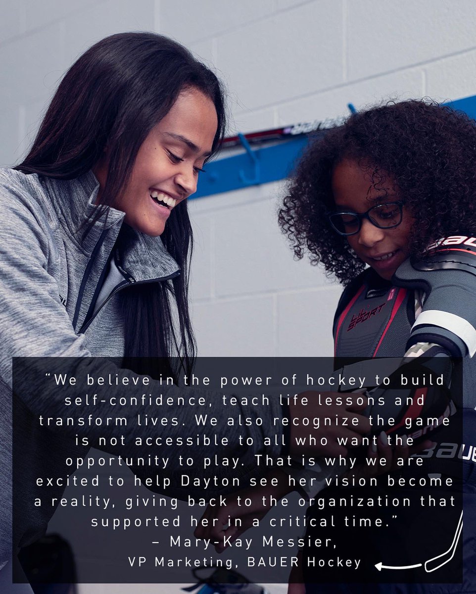 BauerHockey's tweet photo. We’re proud to continue supporting @blackgirlhockey, the leaders in helping Black girls and women take their place on the ice, with a $100k equipment scholarship donation as part of @daytonod_hockey’s Barn story. https://t.co/rmSY5WxlWO to learn more #EverythingForTheGame #MyBarn https://t.co/HneeAt6JZc