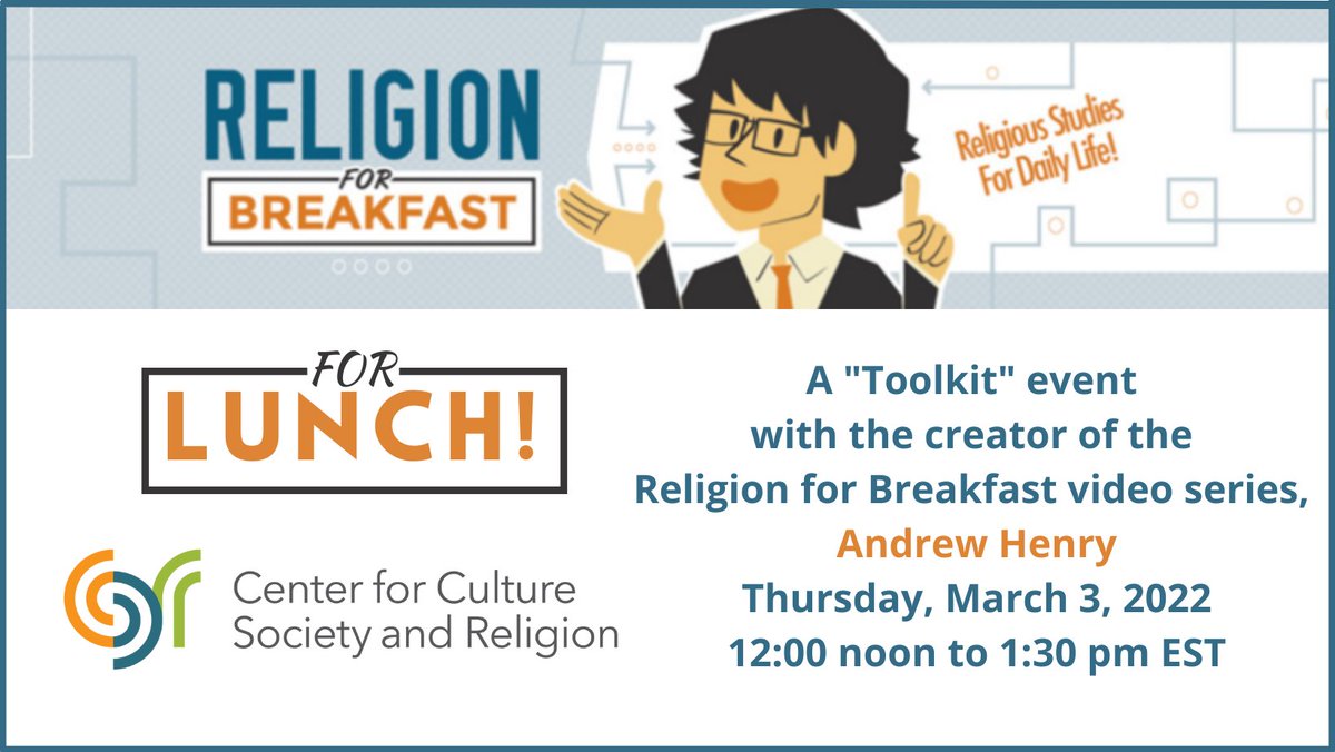 We are excited to welcome <a href="/andrewmarkhenry/">Andrew Mark Henry</a> of "Religion for Breakfast" to Princeton on Thursday to share his experience pivoting from full-time research to YouTubing. In-person attendance is full, but join us online! csr.princeton.edu/events/2022/re…