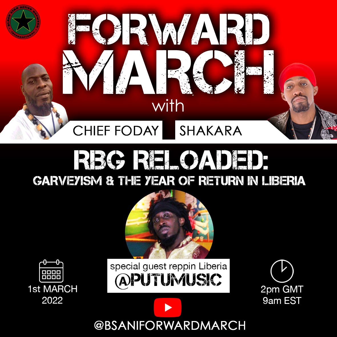 ShakaRaSpeaks's tweet photo. LIVE NOW!
RBG Reloaded: Garveyism & The Year of Return in Liberia
Watch: https://t.co/c2mIL4dc3I
#TuneIn #StayTuned #WeAreBSANI #ForwardMarch #PracticalPanAfricanism https://t.co/YPHp7466dj