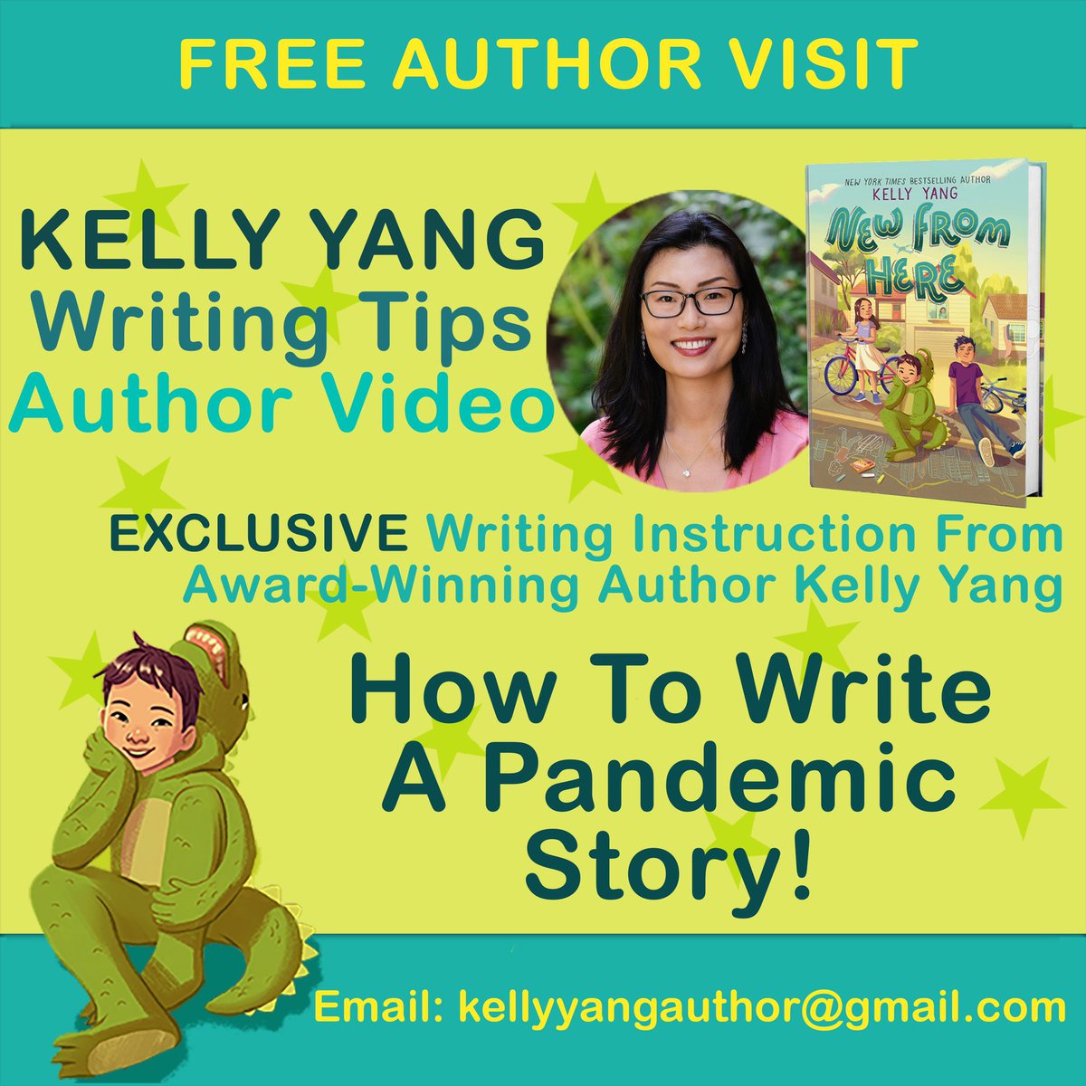 NEW FROM HERE is out now!!! 🙌To thank teachers &amp; librarians, I’m offering a FREE Writing Tips Author Video! Email me at kellyyangauthor@gmail.com! I hope NEW FROM HERE opens up rich convos with ur kids as we look back on the last two years &amp; remember the small acts of courage!!!
