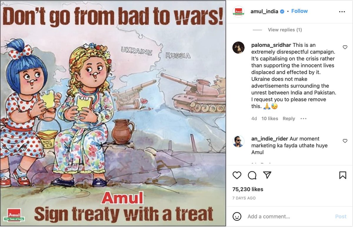 One must be really sick and heartless to take advantage of thousands killed in a war. Shame on you, <a href="/Amul_Coop/">Amul.coop</a>
