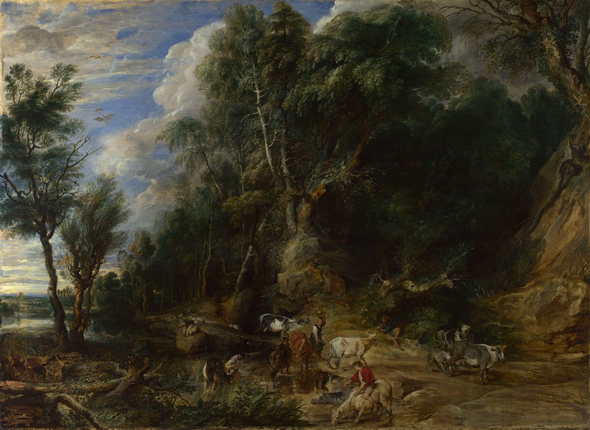Peter Paul Rubens, 'Peasants with Cattle by a Stream in a Woody Landscape ('The Watering Place')', about 1615-22