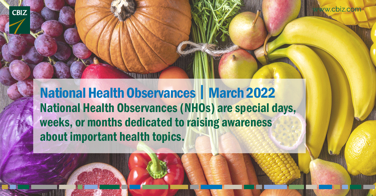 cbz's tweet photo. March is finally here! Take a look at the National Health Observances for this month to educate and energize your co-workers! #March #HealthObservances
https://t.co/y71o6veC8Q https://t.co/ttrl0L0Eu9