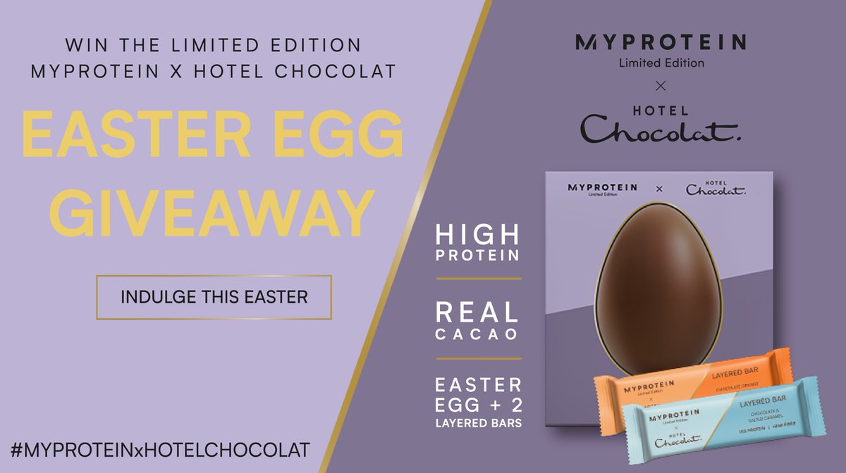 Myprotein's tweet photo. 🍫 GIVEAWAY 🍫
#MyproteinxHotelChocolat is back with a limited edition Easter Egg bundle 😍 to win the ultimate bundle...
🍫 follow
🍫 retweet with #MyEaster
🍫 tell us which @HotelChocolat bar you prefer https://t.co/hklWHcr2e9