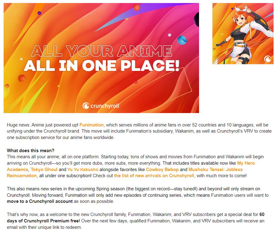 Funimation, Wakanim, And VRV Join Crunchyroll Today