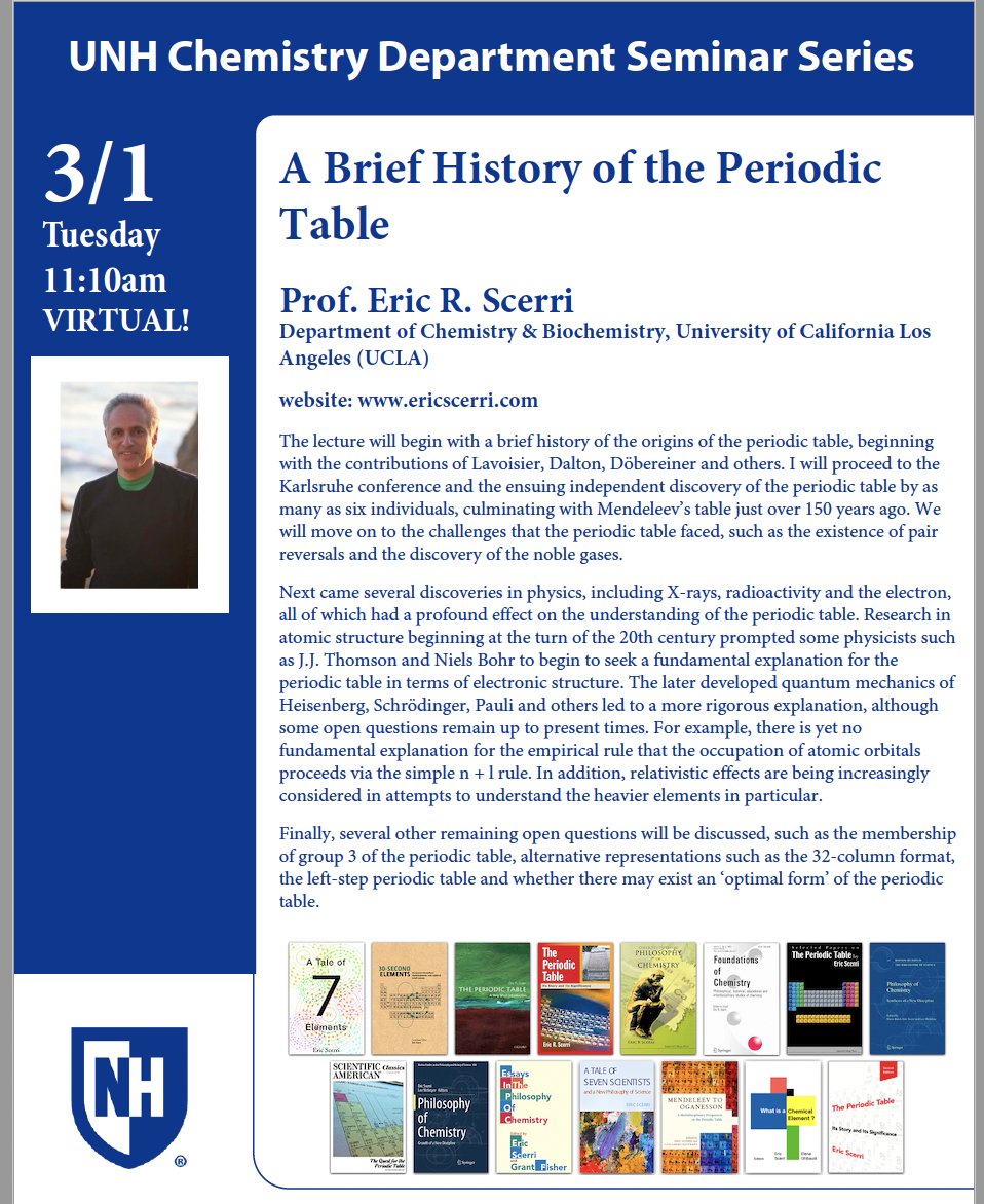 ericscerri's tweet image. Speaking today, virtually, to Chemistry Department at University of New Hampshire.

#chemtwitter #chemical #chemistryassignment #chemicals #chemistry #Science #ScienceForUkraine #SCIENTIST #scicomm