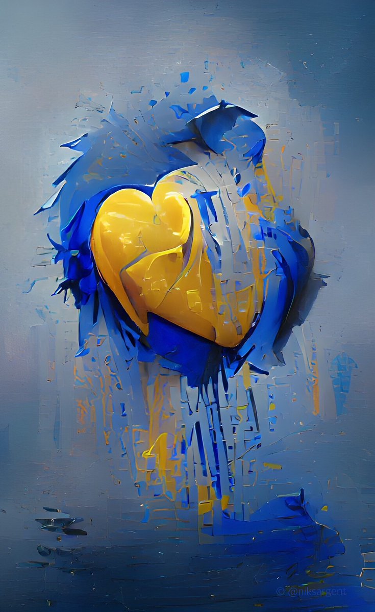 niksargent's tweet photo. Dear @ZelenskyyUa - I used #AI to create some artwork for you &amp; the people of #Ukraine 💙💛

someone suggested I could raise money: so I will indeed donate all profits from any sales to the charities helping your people  

7 pics @ https://t.co/RUwAwmlMG4 https://t.co/XrRpmfJGaU