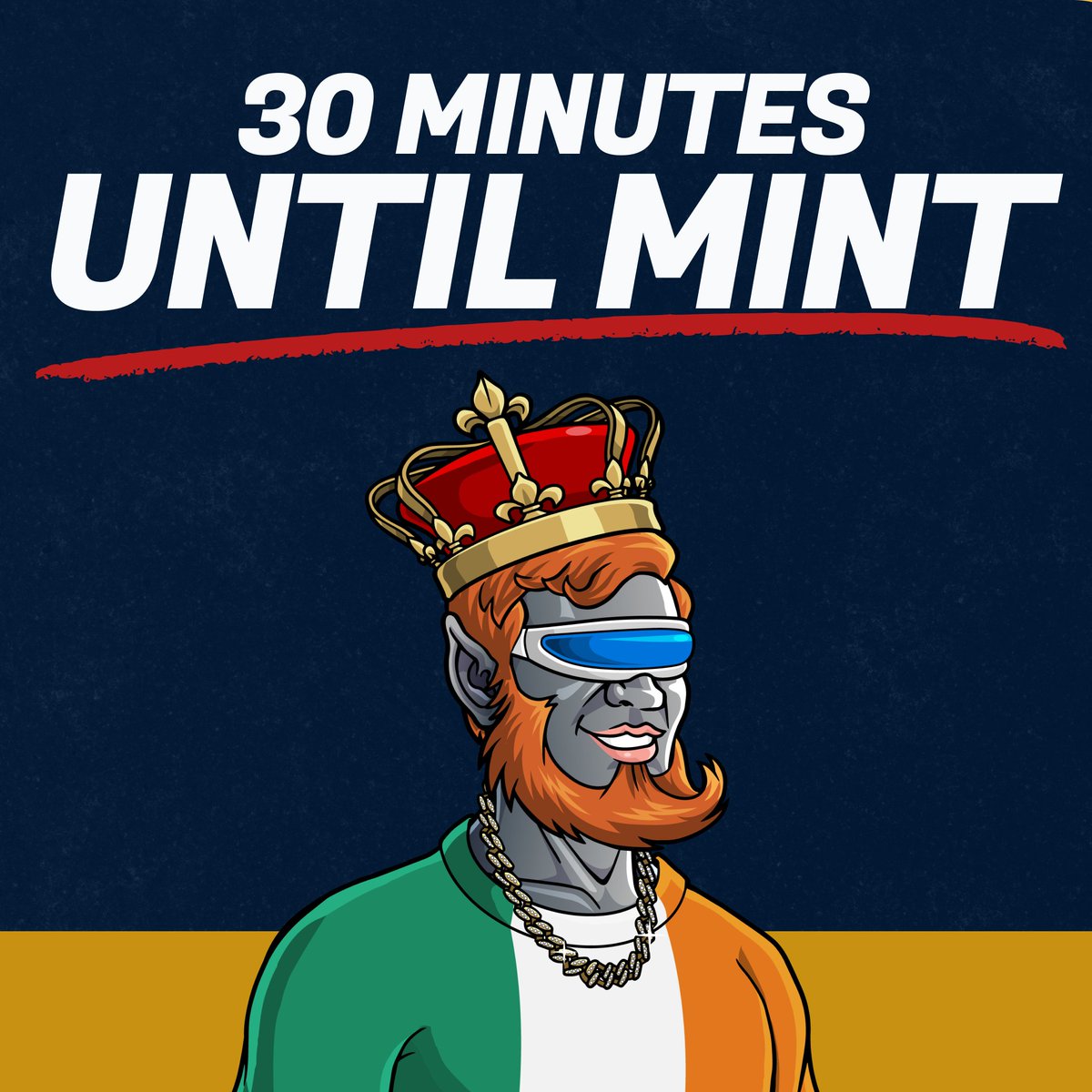 🔔 30 MINUTE WARNING 🔔 Irish Players Club NFTs are minting starting at 11AM ET. Only available on IrishPlayersClub.com ☘️