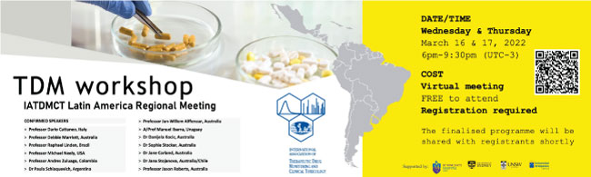 IATDMCT's tweet photo. #IATDMCT Members are Invited to a Free #TDM #Latin #AmericaRegional #workshops  

Join us to hear about the latest science on #anti-infective #TDM from leading experts in the field

https://t.co/wt1ri2fJWd

#IATDMCT https://t.co/Aamnl5gg5G
