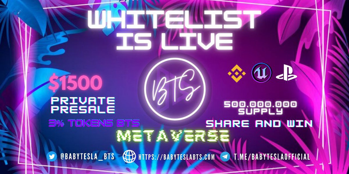 AirdropAchiever's tweet photo. New Whitelist: Baby Tesla
Value: $1500 BUSD + 200 WL Spots
Referral: Top 70 guaranteed whitelist spots
End Date: 22nd March, 2022

🔗 Whitelist Contest: https://t.co/KiXWOyGVWX 

#Airdrop #Crypto #Bitcoin #BNB #AirdropAchiever #BabyTesla https://t.co/usN2DLCd4f