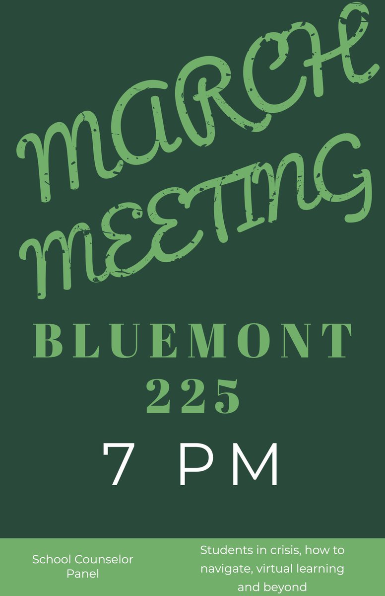 School counselor panel, tonight! We will discuss students in crisis, how to navigate those situation in the classroom, virtual learning and beyond. We’ll see you in Bluemont 225 at 7pm!