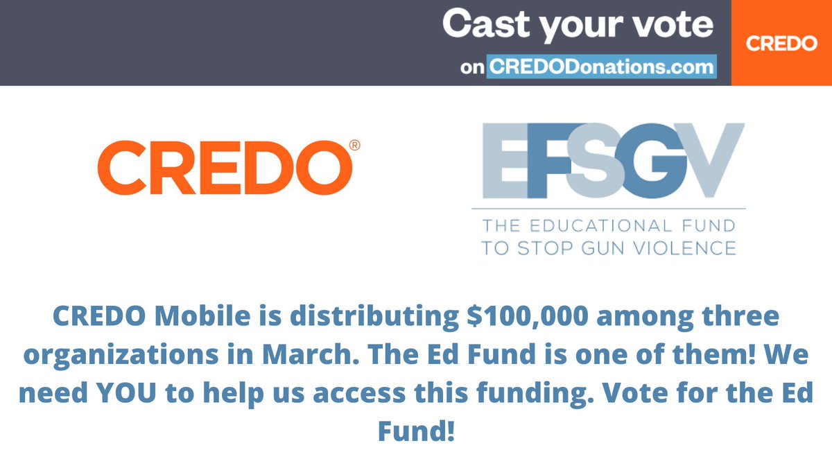 Thanks to @CREDOMobile, you have an easy opportunity to support @EFSGV! All it takes is your vote. Go to CREDODonations.com right now and choose EFSGV to help earn our share of $100,000! Cast your vote at this link: tinyurl.com/mwtftw7k