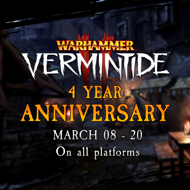 VermintideGame's tweet photo. To celebrate our fast-approaching 4th anniversary, we'll be opening the doors to The Hungry Troll Tavern - that's right, it'll soon be time for A Quiet Drink once again!