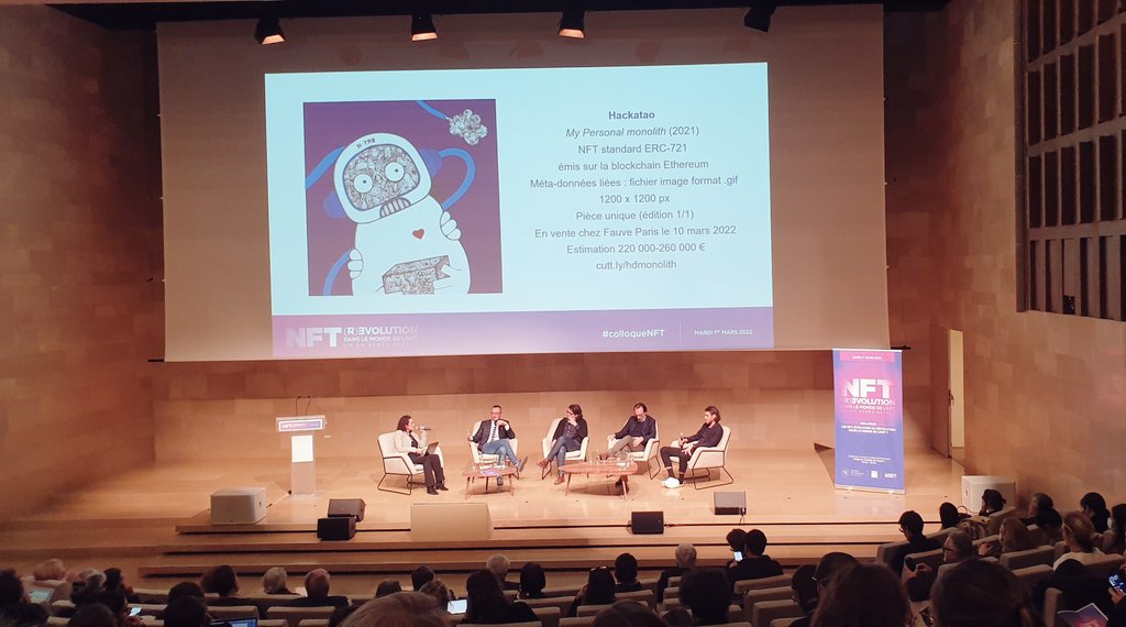 AcadBeauxarts's tweet photo. Dernière table ronde de la journée sur le thème « Marché de l’art et #NFT : et la France ? », animée par Armelle Malvoisin, avec Guillaume Horen, Albertine Meunier, Romain Verlomme-Fried et Paul Weibel. #colloquenft https://t.co/5FFsCVlysB