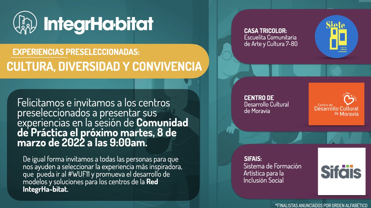 Felicitamos a los centros preseleccionados de la convocatoria 'Prácticas Locales, Reconocimientos Globales' en su primera categoría. 

Agradecemos a los centros participantes de 🇪🇨🇩🇴🇨🇷🇨🇴🇵🇪y los invitamos continuar en las siguientes 3 categorías.

+ Info:
▪️rb.gy/mrfdas