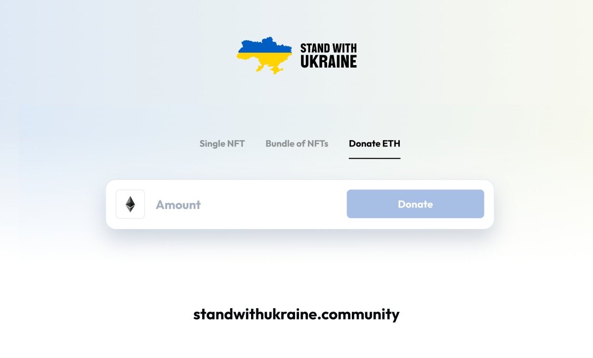 StandWith_UA's tweet photo. For everyone who wants to donate more than the price of the NFTs, we now have an option to "Donate ETH" directly. 

#StandWithUkraine in #UkraineRussiaWar 🙏 https://t.co/7n6ui9RQsM