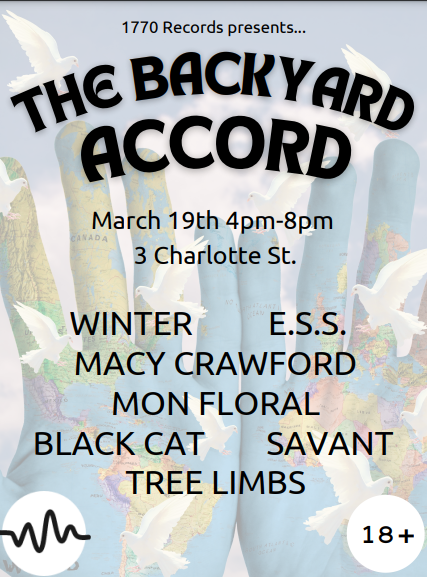 Hey Charleston folks! Want to hang out in a backyard, meet some cool people and listen to some music? Come to The Backyard Accord on March 19th!!! We'll have good tunes, merch and lemonade for ya'!

*Free event by donations are appreciated <3