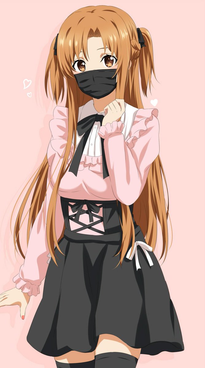 asuna (sao) 1girl solo long hair thighhighs mask cosplay black skirt  illustration images