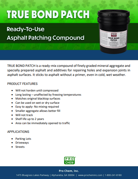 ProChemInc's tweet photo. Has the recent snow and ice left your facility with potholes? True Bond Patch can repair asphalt. Quick and easy application, without waste! Call your local Pro Chem representative or 800-241-8180 to learn more. 
https://t.co/tAQ1pouaM9
#procheminc #repair #asphaltrepair https://t.co/hv44Zd0pnQ