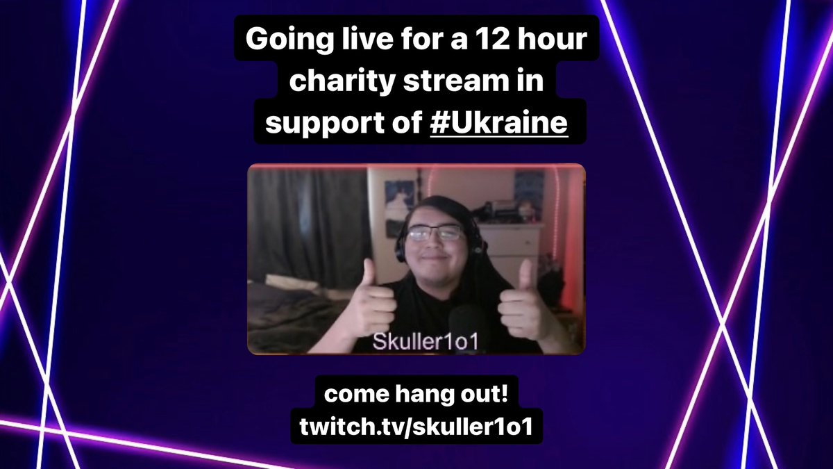 at approx. 11 am CST I will be live on #twitch in support of #Ukraine 

click the link below for information on my fundraiser! 

canadahelps.org/en/pages/strea…

#fundraising #TwitchStreamers #smallstreamer #SmallStreamersConnect #ChairtyStream