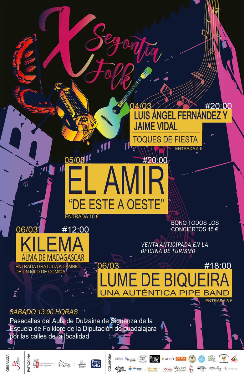 🎻 Los días 4, 5 y 6 de marzo tendrá lugar en #Sigüenza la X Edición del #segontiafolk🎷 #segontiafolk #segontiafolksigüenza #músicafolk #musicafolk 
👉 Venta anticipada de entradas en la Oficina de Turismo. #IXCentenarioSigüenza #siguenzacandidatapatrimoniomundial