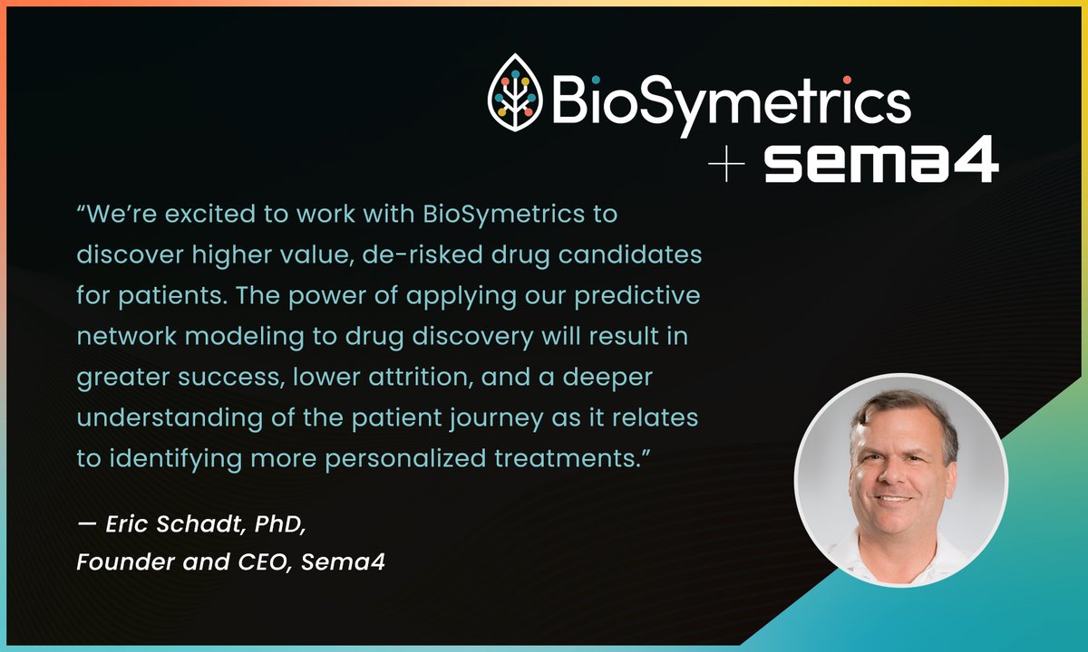 Last week we announced a #drugdiscovery partnership with <a href="/sema4/">Sema4</a> to initiate up to 10 new therapeutics programs for #patients and #pharmaceutical companies. Sema4 Founder and CEO Eric Schadt, PhD, said about the deal: