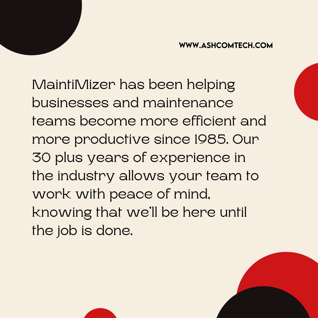 AshcomTech's tweet image. MaintiMizer has been around for 30 plus years helping maintenance teams run efficiently, save time and money. 

#ashcom #maintenancesoftware