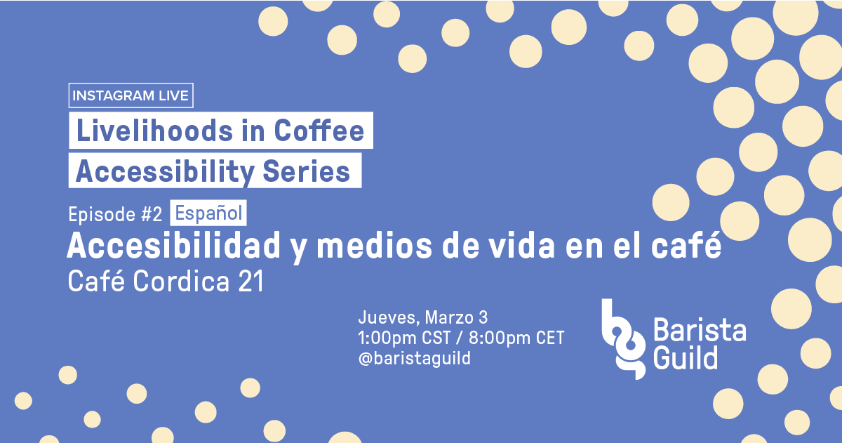 Junto con Laura Ruiz de Café Cordica 21 hablaremos de los desafíos que enfrentan las personas con discapacidad intelectual y síndrome de down cuando se trata de trabajar en la industria del café 

Instagram 👉 <a href="/baristaguild/">Barista Guild</a>, Jueves, Marzo 3, 1:00pm CST / 8:00pm CET