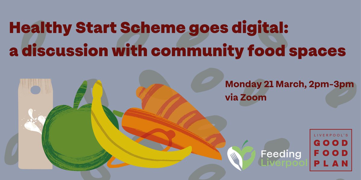 We would like to invite lead volunteers &amp; staff members who run Liverpool-based community food spaces to this information &amp; discussion session about the digitisation of the Healthy Start Scheme on Mon 21 March 2pm-3pm via Zoom. Follow link to register👇
🔗eventbrite.co.uk/e/healthy-star…