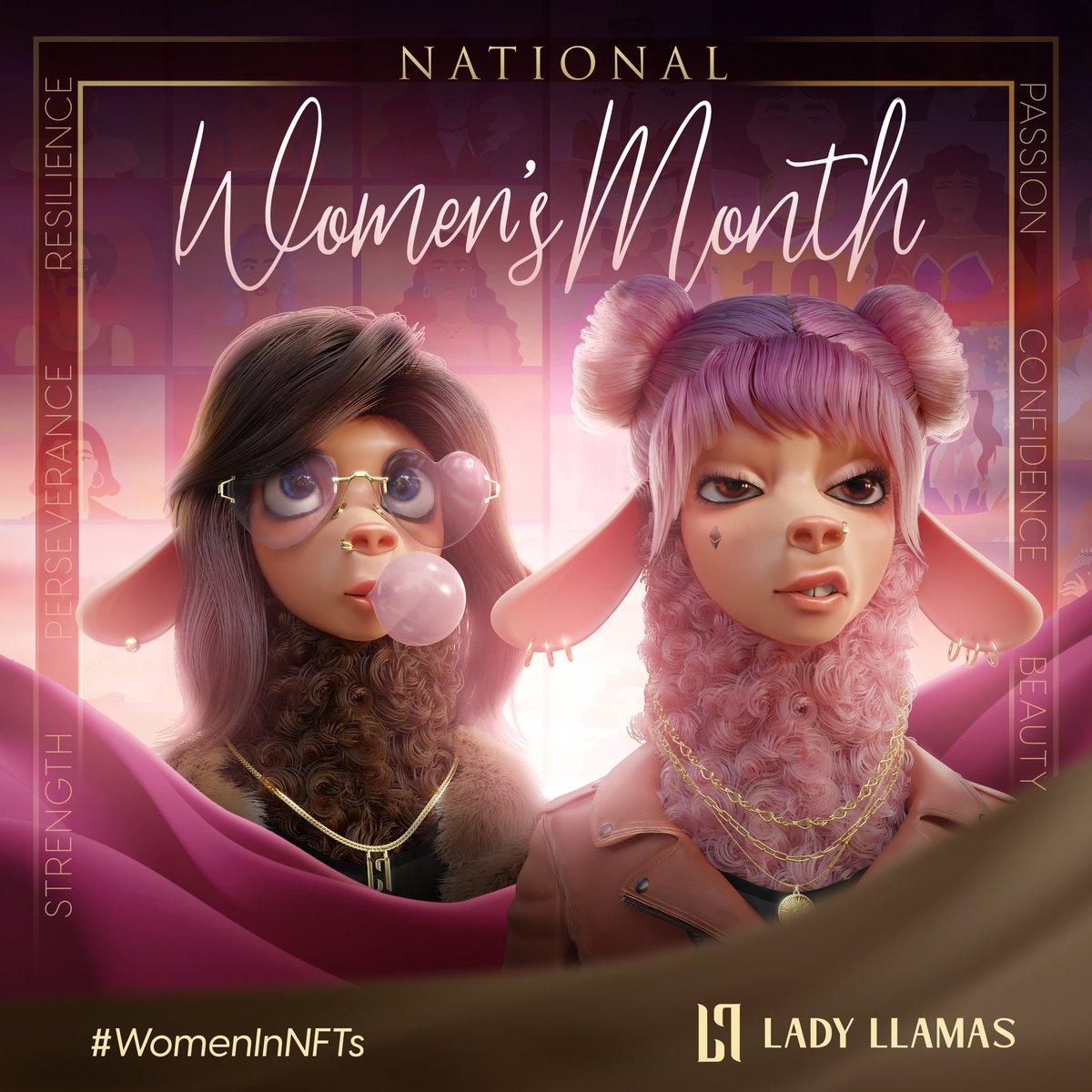 LaidBackLlamas's tweet photo. Happy National Women’s Month 🌸

In celebration well be giving away one #LadyLlamas whitelist spot and $1000 to a women’s charity of the winners choice. 

RT &amp; Tag a few amazing ladies to win! 

#WomenInNFTs https://t.co/QmVcQ1iuwp