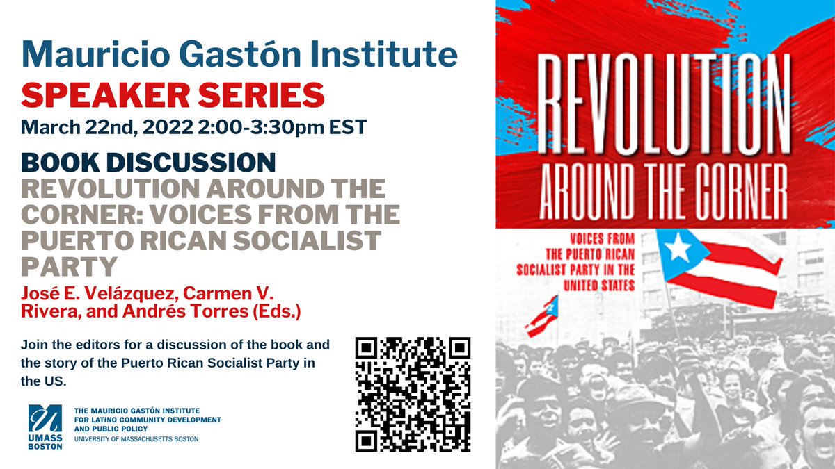 Join us March 22nd at 2:00-3:30pm ET for the presentation of “Revolution Around The Corner: Voices from the Puerto Rican Socialist Party in the United States.” 

Register at:
umassboston.zoom.us/webinar/regist…

Find the book here:
tupress.temple.edu/book/200000000…