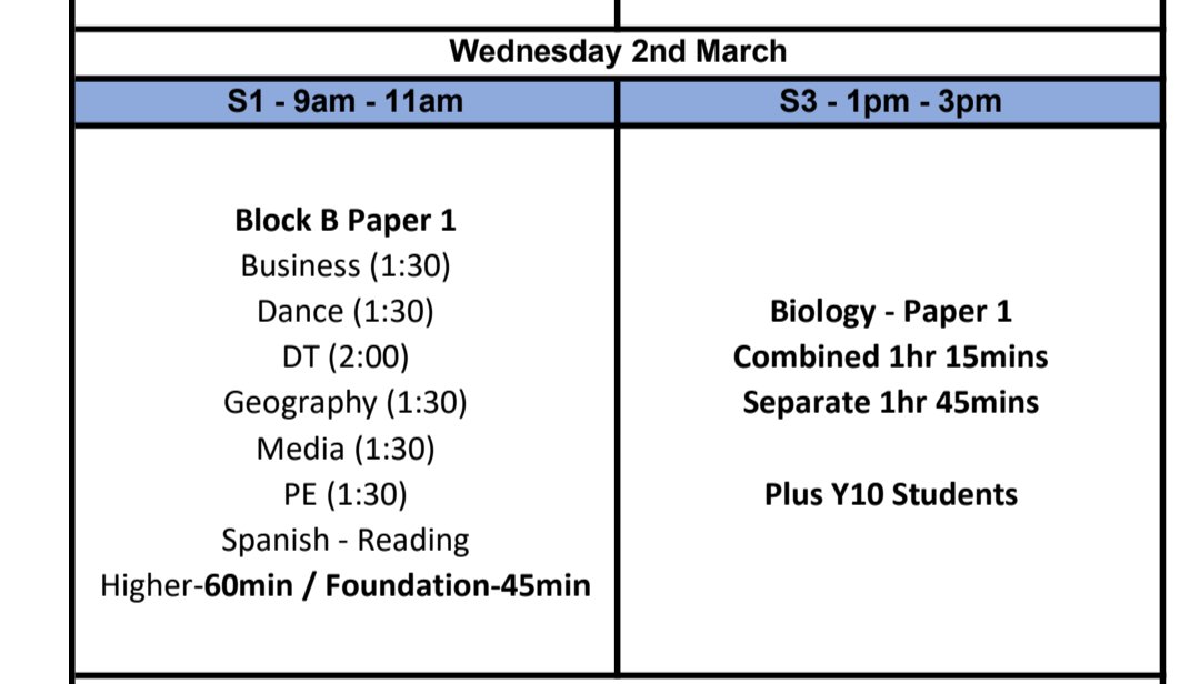 Exams tomorrow are block B options and biology.

To find your options look at your lesson timetable 11B is block B.

<a href="/EppingStJohns/">ESJ</a> <a href="/ExamsEsj/">ESJ Exams</a>