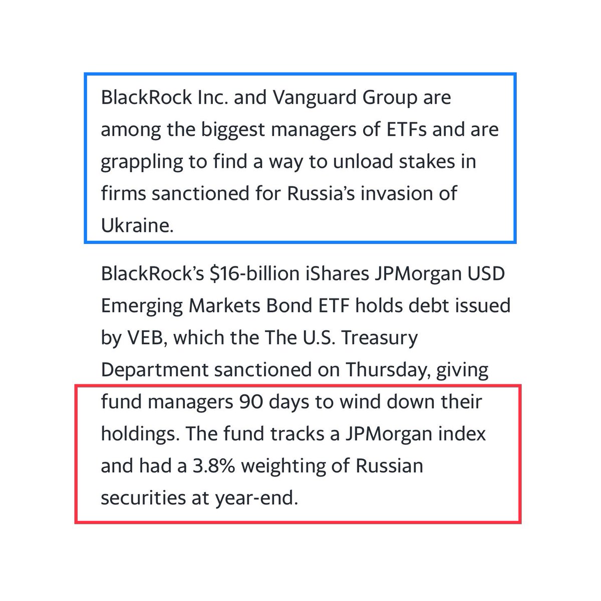 Dumping Russian debt bundled in indexes is “tricky.” #ESGcriteria #ETF #sovereignbondindexes

“Many exchanged-traded funds and passive tracker funds follow indexes and can’t make any changes to their holdings unless this is done by the index provider.”