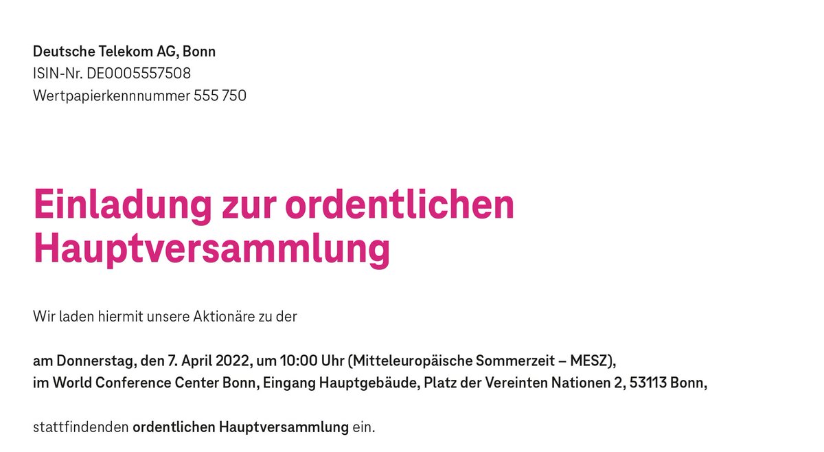 marc_tuengler's tweet photo. BREAKING NEWS 
Sensationell: 
Die @deutschetelekom wird ihre HV am 07. April als Präsenzveranstaltung umsetzen.
Chapeau und Respekt an Tim Höttges und Prof. Ulrich Lehner. 
Ein klares Signal, dass eben nicht alle Emittenten die virtuelle HV wollen. 👍🏼👍🏼👍🏼 https://t.co/5LfzjCmEIH