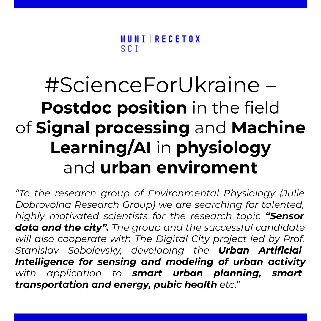 researchjobs.cz (@researchjobs_cz) on Twitter photo #ScienceForUkraine – #Postdoc position in the field of #SignalProcessing and #MachineLearning/#AI in #physiology and #urban #enviroment
More: researchjobs.cz/S4EfF
CC: <a href="/JulieBVasku/">Julie Dobrovolna (Bienertova-Vasku)</a> <a href="/czexpats/">Czexpats In Science</a> <a href="/BrnoAI/">Brno.AI</a> <a href="/Sci_for_Ukraine/">#ScienceForUkraine 🇺🇦</a>
#ML #ArtificialIntelligence #postdocjobs #CzScienceForUkraine #ScienceForUkraine – #Postdoc position in the field of #SignalProcessing and #MachineLearning/#AI in #physiology and #urban #enviroment
More: researchjobs.cz/S4EfF
CC: <a href="/JulieBVasku/">Julie Dobrovolna (Bienertova-Vasku)</a> <a href="/czexpats/">Czexpats In Science</a> <a href="/BrnoAI/">Brno.AI</a> <a href="/Sci_for_Ukraine/">#ScienceForUkraine 🇺🇦</a>
#ML #ArtificialIntelligence #postdocjobs #CzScienceForUkraine