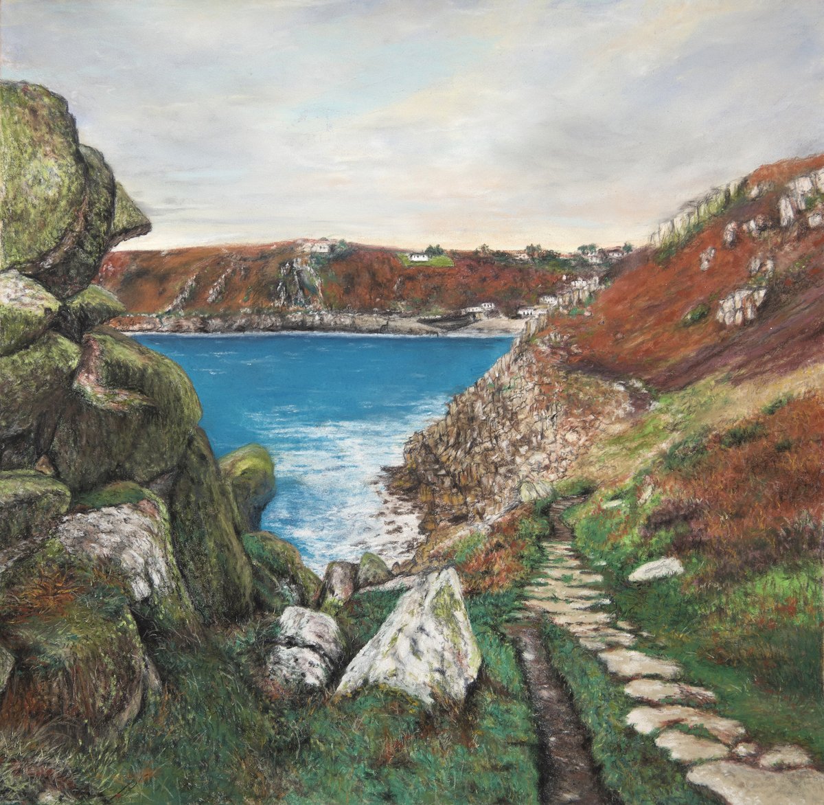 To help Ukraine I am selling this pastel painting of Lamorna (Cornwall) for £275 with half of the price going to Ukrain Relief (framed, 46cm x 46cm) #givewithart @GiveWith_Art #Ukraine #artf_or_sale #Lamorna #pastel #Cornwall #landscape_painting