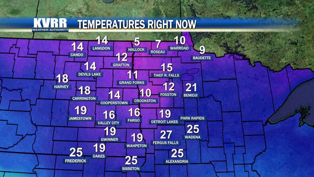 Temperatures are climbing in northwest Minnesota, but clouds are keeping temperatures steady through most of the area.  Get a look at today's warm up at https://t.co/inKbdWvzov.  #ndwx #mnwx https://t.co/ITovFL6z48