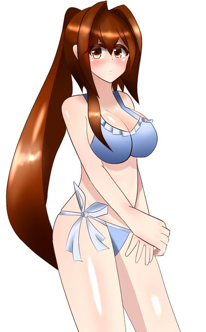 初めて描いたうちの子ましろちゃんの水着と一番新しい二枚です|д゜) 