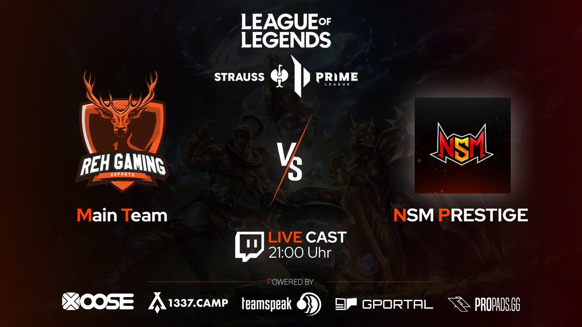 REH Gaming 🦌 (@rehgaming) on Twitter photo Für unser LoL Main Team geht es heute in den zweiten Spieltag der <a href="/PrimeLeague/">Die Techniker Prime League</a>🥳🔥
🆚 <a href="/esport_nsm/">NSM-Esport e.V</a>
⏰ 21:00
📺 twitch.tv/rehgaming
👥 Lineup:
<a href="/CarribianI/">Carriby</a>
@MNR999lol
@Konami02011
<a href="/arktoso/">Arktoso</a>
<a href="/lassejaco/">lassej</a>
Das erste Match war ein mega guter Start, weiter so 😉💪
#GoWildREH 🦌 Für unser LoL Main Team geht es heute in den zweiten Spieltag der <a href="/PrimeLeague/">Die Techniker Prime League</a>🥳🔥
🆚 <a href="/esport_nsm/">NSM-Esport e.V</a>
⏰ 21:00
📺 twitch.tv/rehgaming
👥 Lineup:
<a href="/CarribianI/">Carriby</a>
@MNR999lol
@Konami02011
<a href="/arktoso/">Arktoso</a>
<a href="/lassejaco/">lassej</a>
Das erste Match war ein mega guter Start, weiter so 😉💪
#GoWildREH 🦌