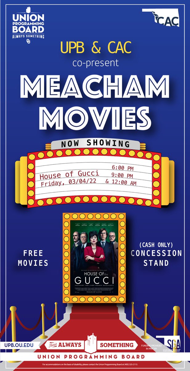 Midterms got you down? Check out House of Gucci with Film Series this Friday (:
